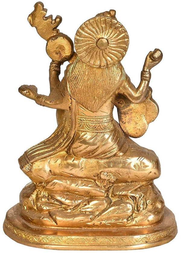 Brass Saraswati Maa Statue (Height: 7.5 Inch) Entryway Setting