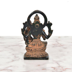 Brass Lakshmi-Narasimha idol (6 inch), rear view with ring halo and hands