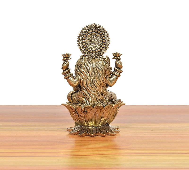 Bronze Goddess Lakshmi Idol on Lotus (Height 4 Inch)