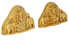 Brass Lakshmi-Ganesh idol, opposite side angle view, 4.5 inch