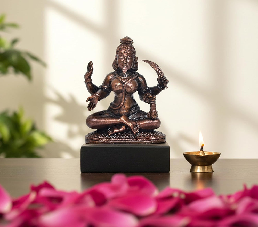 Copper Siting Mahakaali Mata Idol (Height:3 Inch)