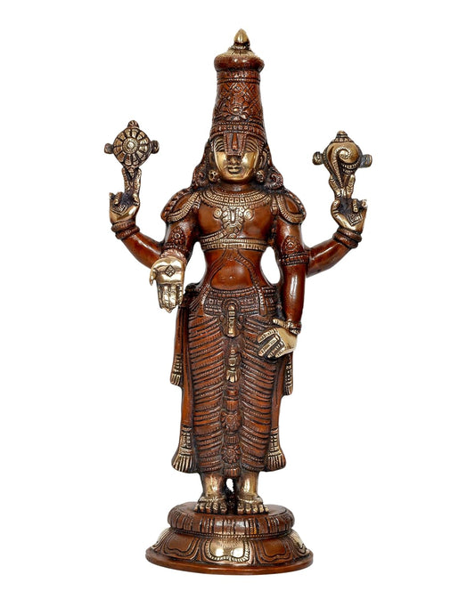 Brass Lord Tirupati Bala Ji Idol Statue Home Temple Office Figurine Showpiece Multicolour (Height 17.5 Inch)