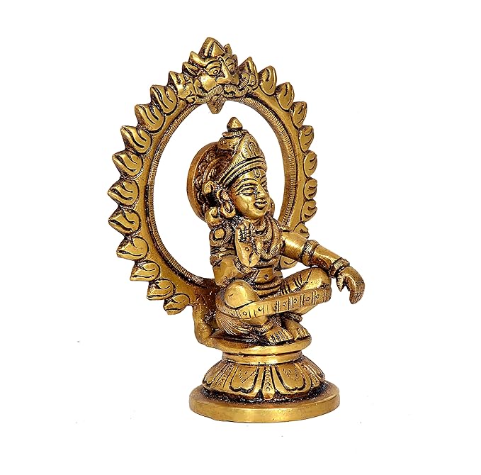 Brass Seated Lord Swami Ayyappan Ayyappa Statue Idol, Height 5.5 inch