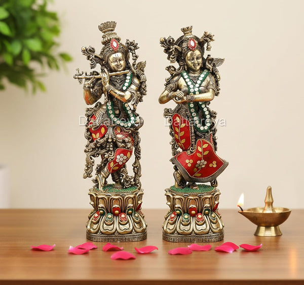 Superfine Brass Radha Krishna Idol (Height: 11 Inch)