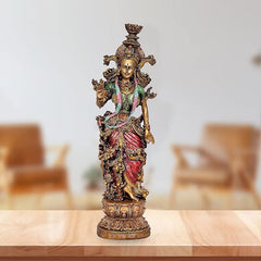14-inch Radha Rani resin idol, crowned figure with colorful draped robes