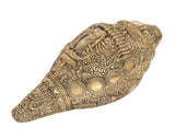 Brass shankh wall hanging, dense filigree detailing and round coin-like medallions