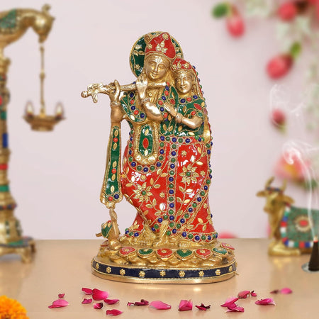 Brass Radha Krishna Idol Statue (Height 11 Inch)
