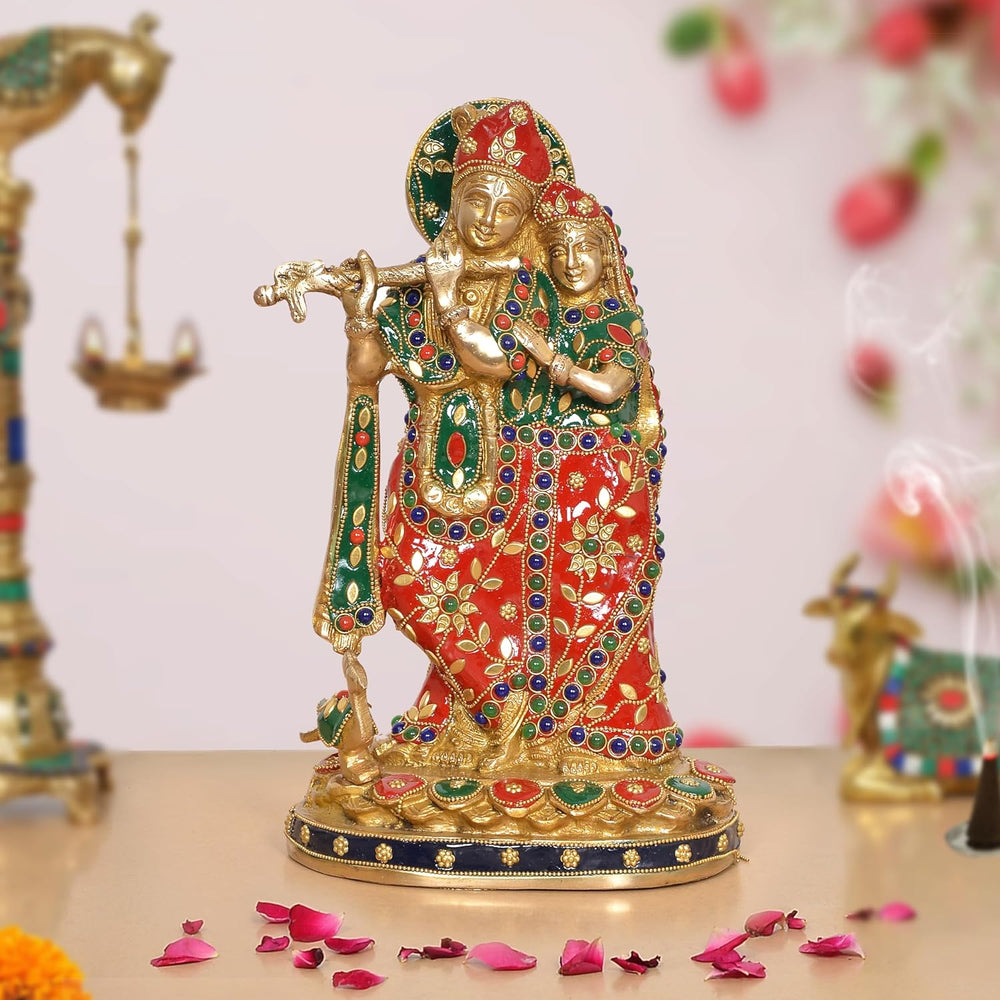 Brass Radha Krishna Idol Statue (Height 11 Inch)