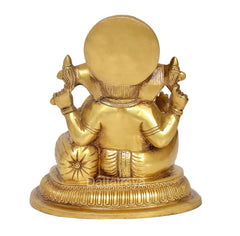 Lord Ganesha Messingstatue, Rückansicht mit Rundschild am Kopf, auf Sockel