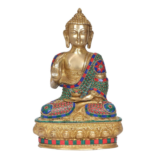 Brass Buddha Statue - Handcrafted Spiritual Decor for Home Decor and Office - Meditating Buddha Idol (Height 12 Inch) (Buddha Multicolor)