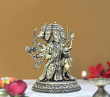 Brass Panchmukhi Hanuman idol figurine, angled view showing multiple heads and crown