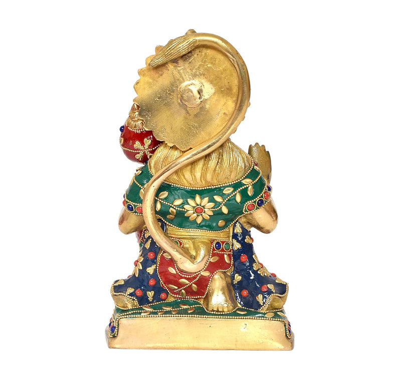 Brass Hanuman JI Sitting Statue Idol Sculpture Statue for Home Decor Pooja Mandir (Height: 9 Inch)