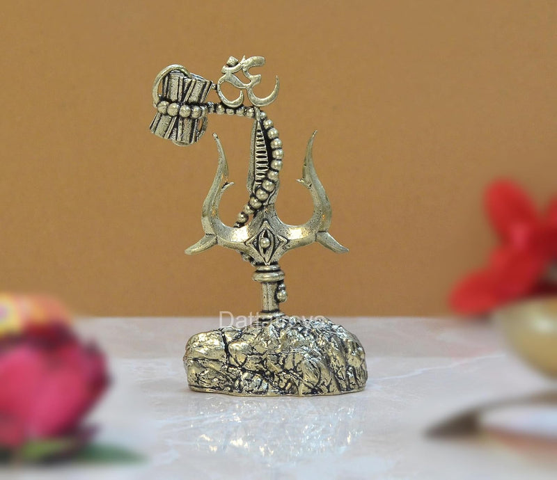 Bronze Lord Shiva of Trishul with Damru Decorative Showpiece for Home Decor Car Dashboard, Pooja, Decoration, (Height: 4 Inch)