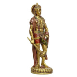 Hanuman standing resin figure with red and maroon draped cloth, gold finish