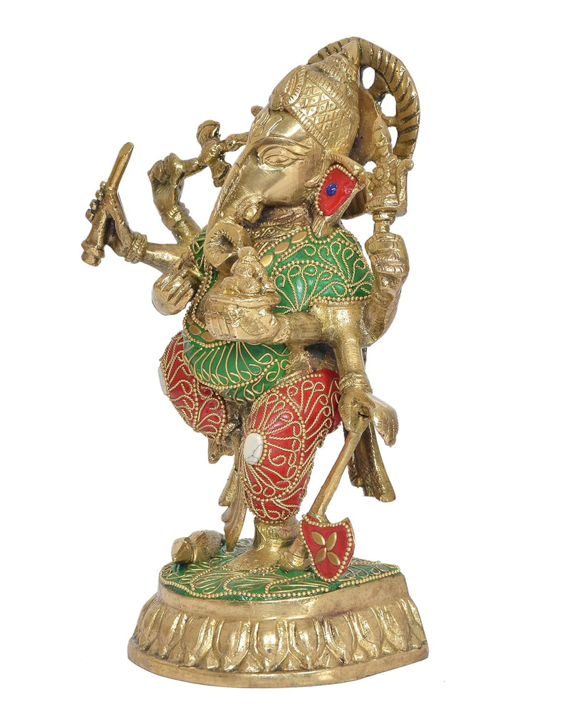 Brass Lord Dancing Ganesha Murti - Religious Statue for Home Office Mandir Temple Decor (Height 9.5 Inch)