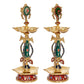 Brass Shankh Chakra Oil Lamps Diya for Home Decor Office Decor Showpiece Idol Figurine Sculpture for Home Decoration Pack of 2 (Height 14.5 Inch)