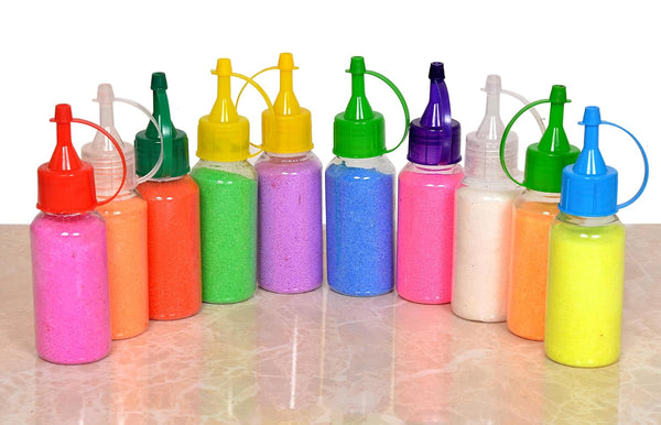 Rangoli Colour Powder Tube Kit Rangoli All Colours Bottles Used for Decoration of Diwali, Navaratri,Pongal, Puja Mandir and Festival Pack of 10 Study Setting