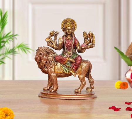 Resin Durga Maa with Lion Idol (Height: 3.5 Inches)