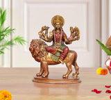 Resin Durga Maa idol on lion, 3.5 in, seated multi-armed goddess with crown