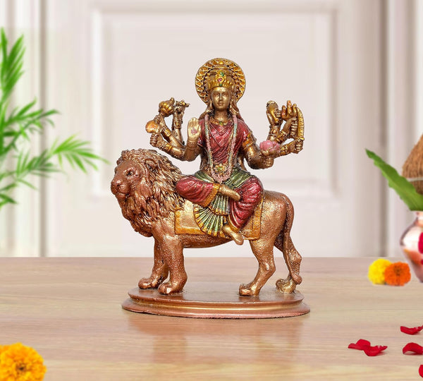 Resin Durga Maa with Lion Idol (Height: 3.5 Inches)
