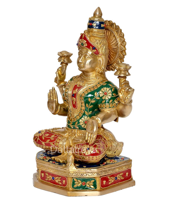 Brass Lakshmi Statue - Goddess Laxmi Idol for Home Decor and Pooja - Hindu Goddess of Wealth Figurine (Height 13 Inch) Study Setting