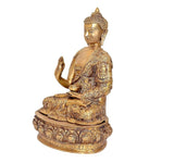 Messing-Buddha-Statue seitlich, sitzend mit erhobener Hand in Abhaya Mudra