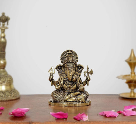 Superfine Brass Lord Ganesha Idol (Height: 2 Inch)