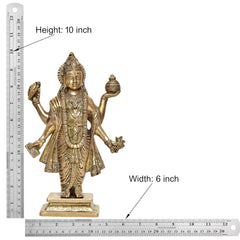 Brass Dhanvantri statue with measurements: height 10 in and width 6 in shown.