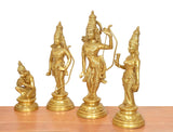 Brass Lord Ram darbar idol statues, side view showing archery bow and raised hand gestures