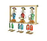Gold-framed set of 3 iron musician dolls: blue, red, green outfits