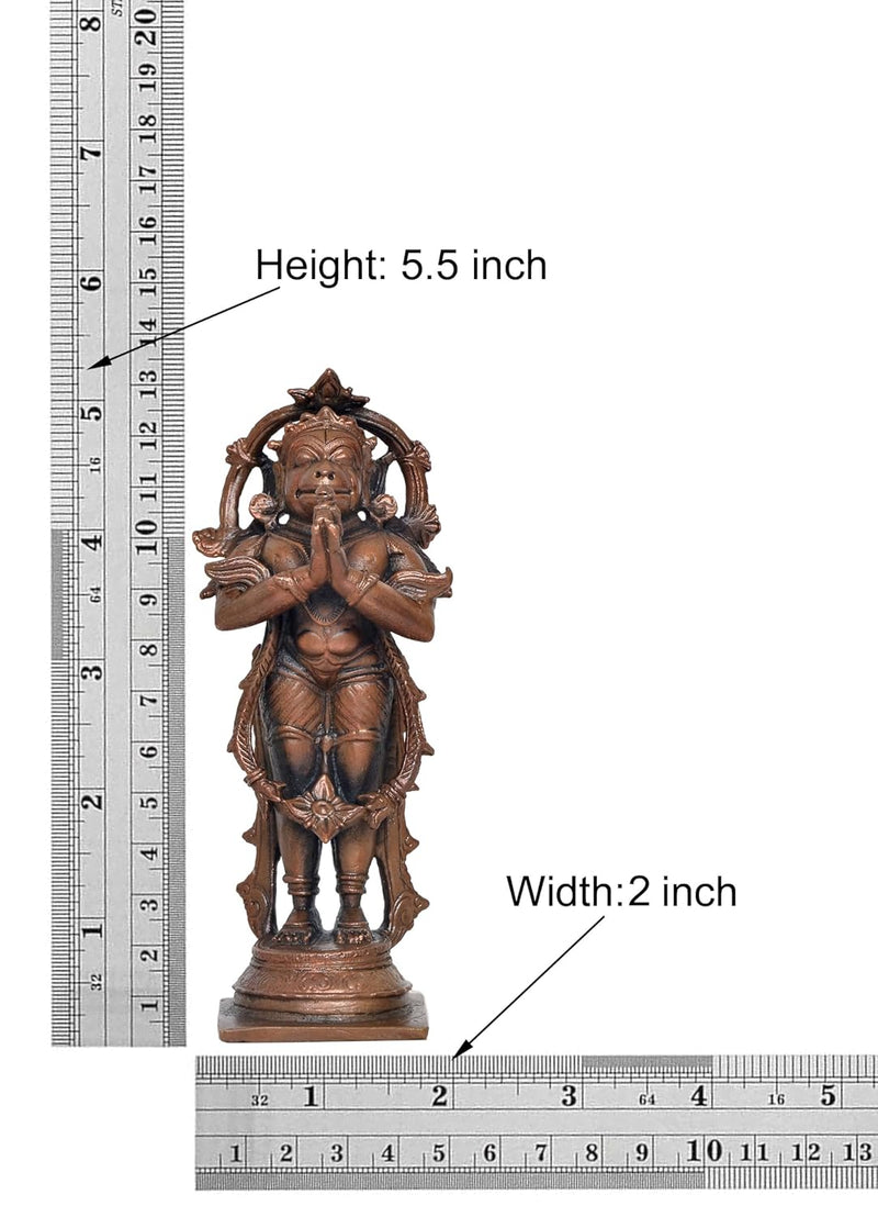 Copper Standing Hanuman Idol - Divine Lord Hanuman Statue for Home and Temple Pooja Decor (Height 5.5 Inch)