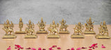 Brass Navdurga idol set, multiple seated forms on square bases