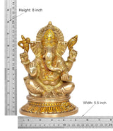 Ganesha idol statue measurements: 8 in height, 5.5 in width, gold-tone