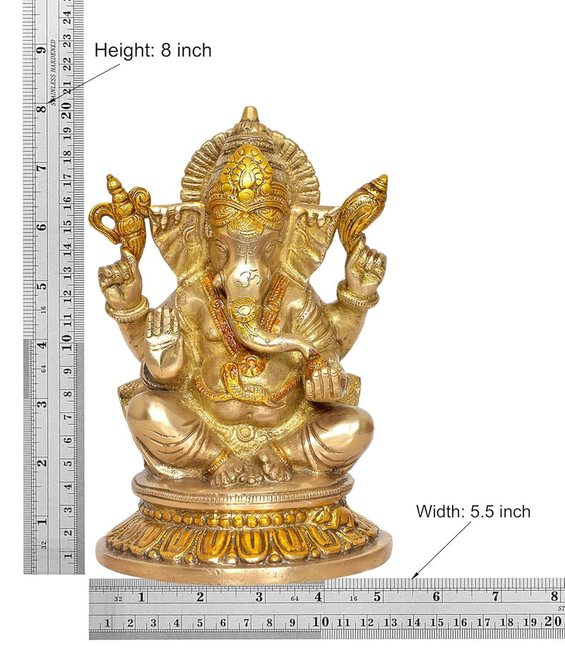 Brass Lord Ganesha Idol Ganesh Statue Decorative Sculpture for Home Decor Office Mandir Pooja Temple Showpiece (Height 8 Inch)