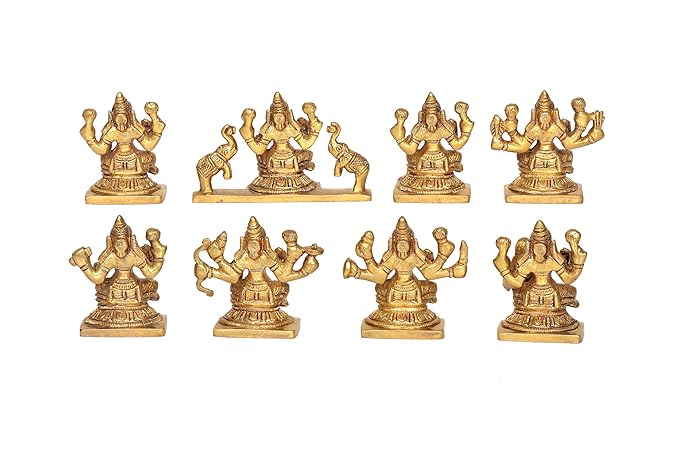 Brass Goddess Astha Lakshmi Devi Idol in Golden Color (Height: 2.7 Inches) (Pack of 8)