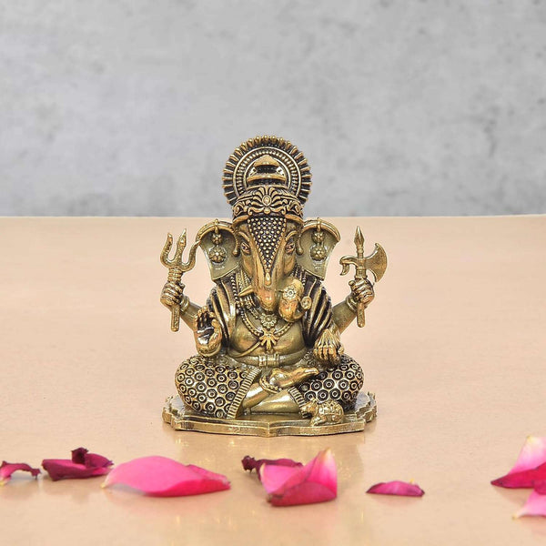 Superfine Brass Lord Ganesha Idol (Height: 3.5 Inch)