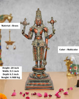 AONA multicolor brass Vishnu standing idol, 20 inch, detailed crown and four arms