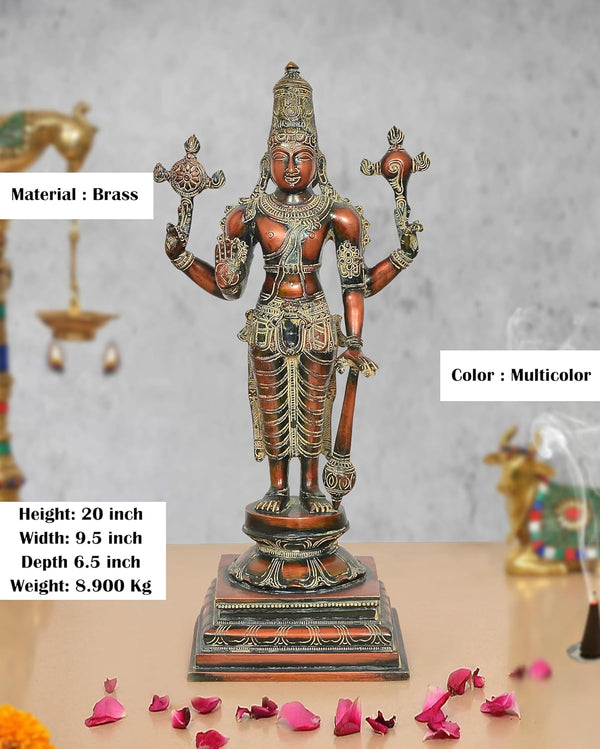 Brass Lord Vishnu Standing Idol (Height 20 Inch) Entryway Setting