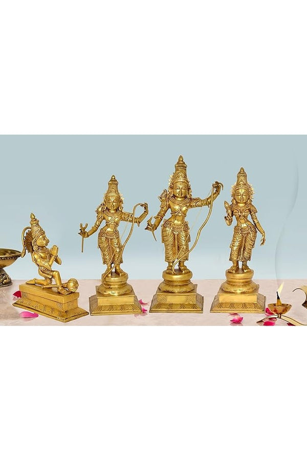 Ram Darbar with Sita Lakshman Hanuman Brass Statue in Golden Finish Home Puja Bhagwan Idol Murti for Mandir Temple, Height 23 inch