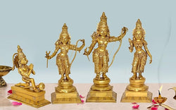 Ram Darbar with Sita Lakshman Hanuman Brass Statue in Golden Finish Home Puja Bhagwan Idol Murti for Mandir Temple, Height 23 inch