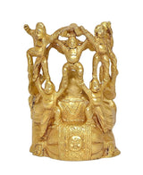 Brass gold laughing Buddha home decor figurine, full front view with child faces, 8 in