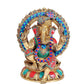 Brass Ganesha Statue Idol On Lotus with Frame for Home Decor | Height : 13.5 inches