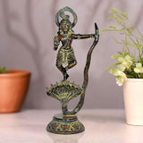 Brass Krishna dancing deity statue on Kaliya serpent, ornate base, 13 in