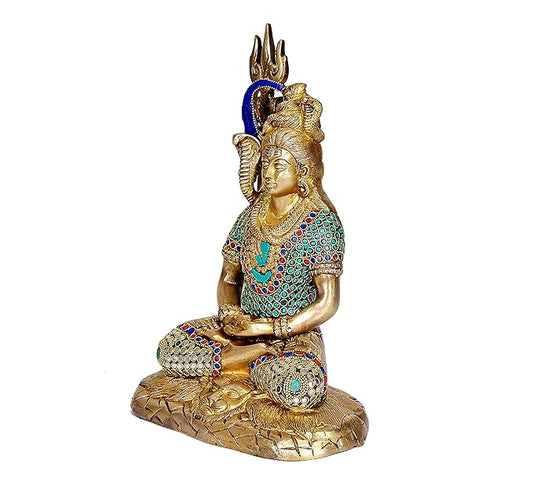 Brass Large Shiva Statue Malakal Shiv in Lotus Meditating Pose Height: 10 Inch Home Decor