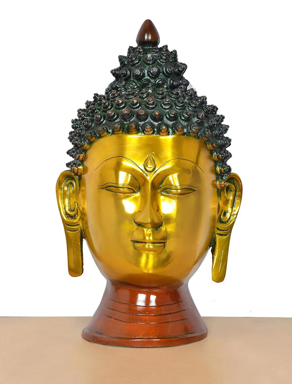 Brass Buddha Head Wall Hanging (Height: 15 Inch) Study Setting