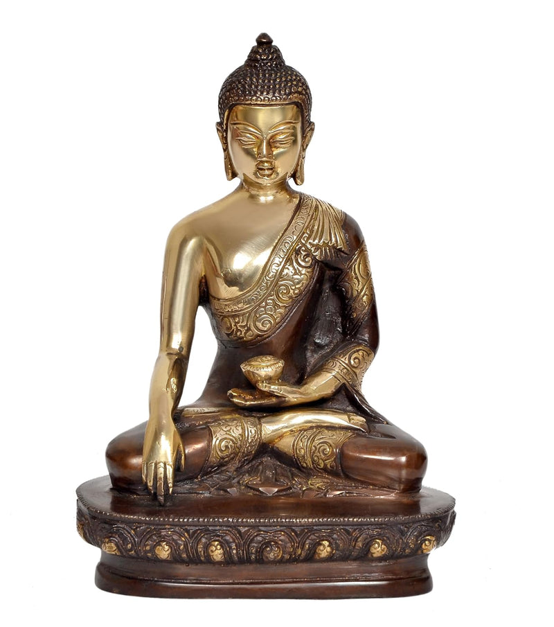 Brass Dhyan Mudra Buddha Statue - Handcrafted Spiritual Decor for Home and Office Decor - Meditating Buddha Idol (Height 9 Inch)