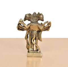 Back/alternate angle Panchmukhi Hanuman brass idol, five-head crown and pedestal