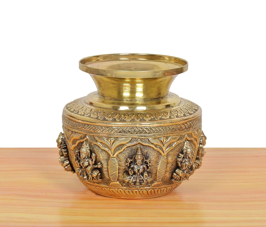 Superfine Brass Ashtalakshmi Kalash Lota Decorative karwa chauth (Height: 5 Inches) Craft Detail