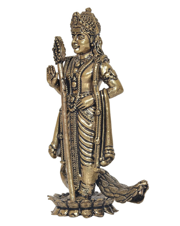 Superfine Brass Standing Lord Kartikeya Murugan Murti (Height 4 Inch) Study Setting