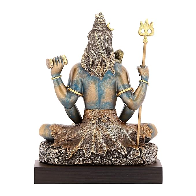 Bonded Bronze Shiv Ji Figurine with Wooden Stand Home Decor Height (Multicolour, 6.5 Inch) Craft Detail